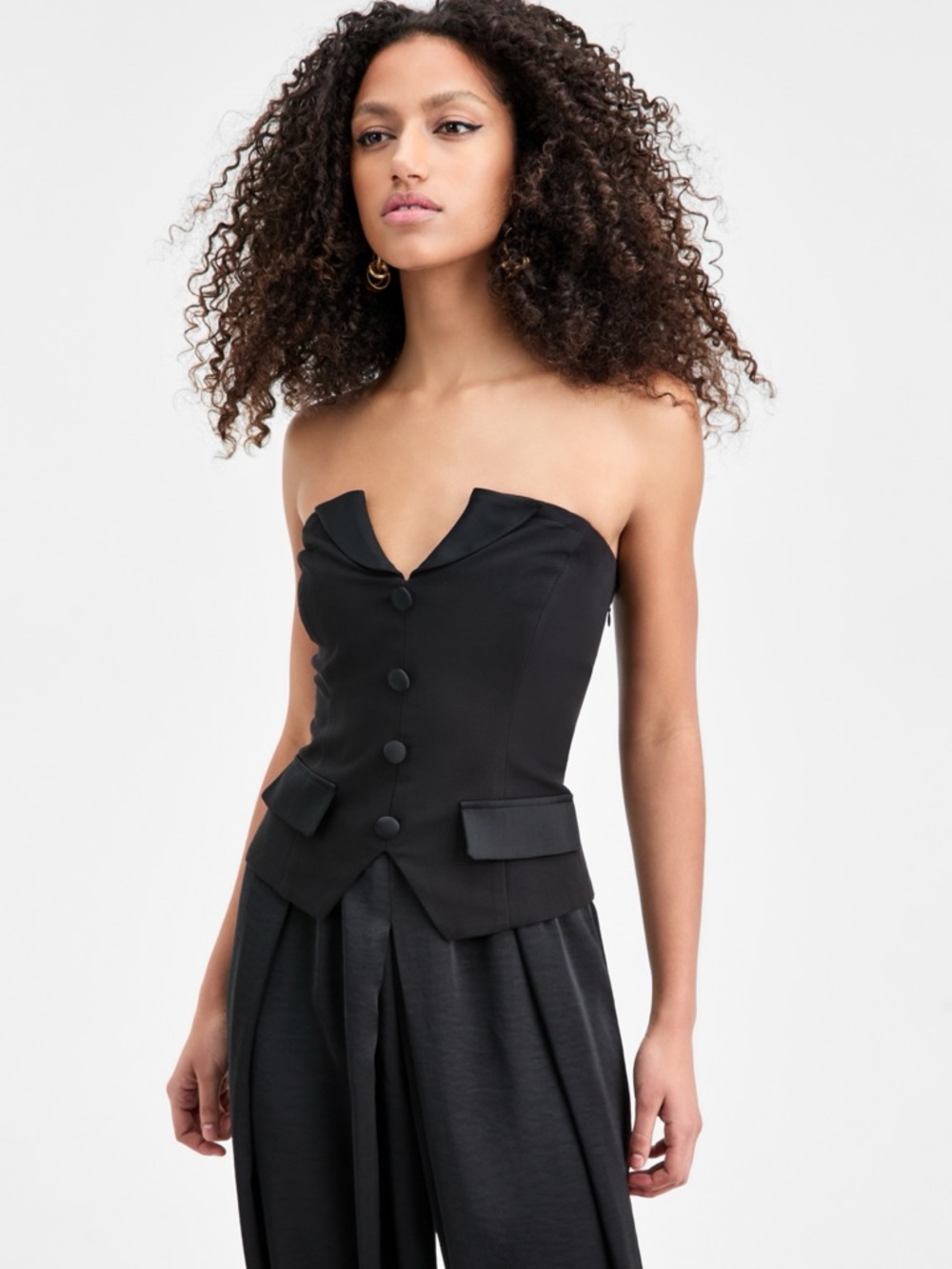 Strapless Black Tailored Bustier Top / Vest. Size Large. NWT